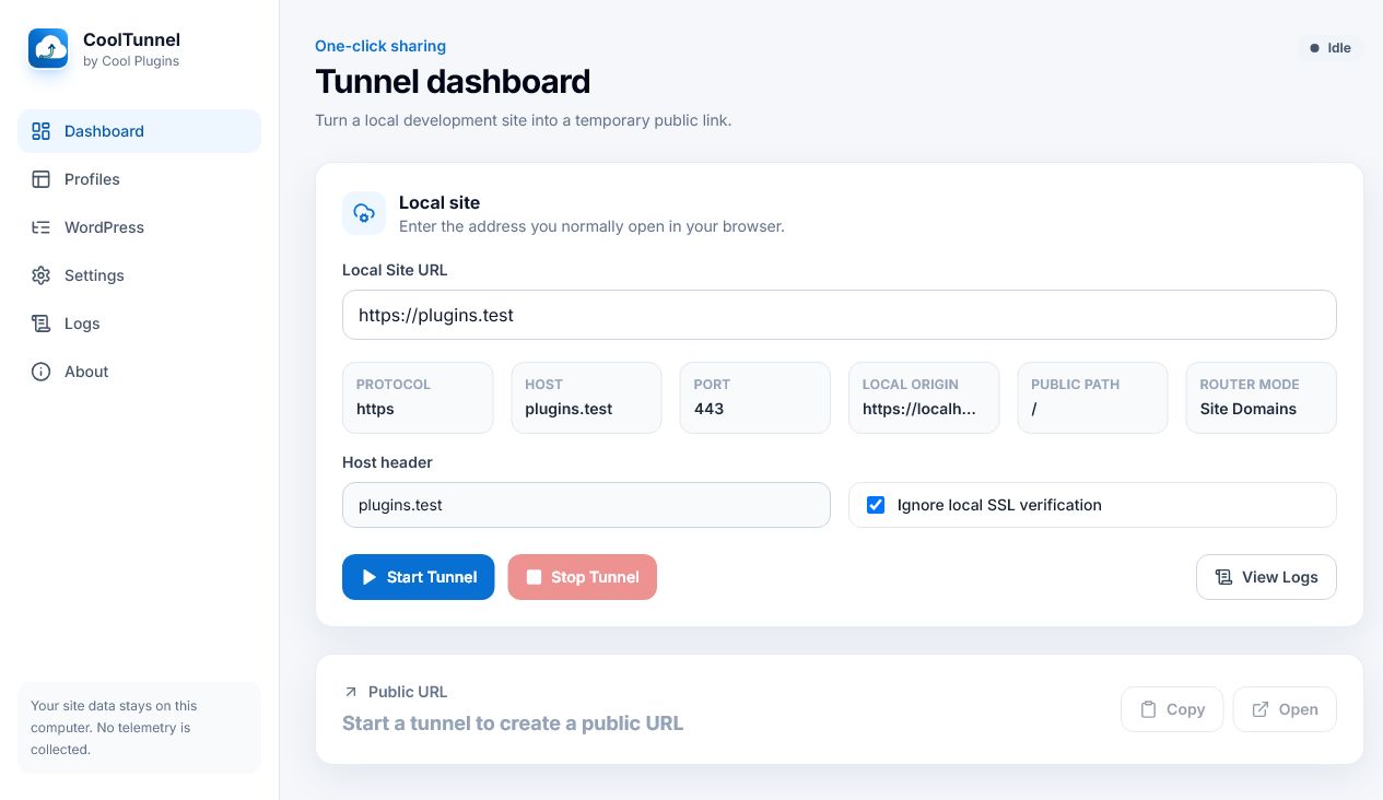CoolTunnel dashboard