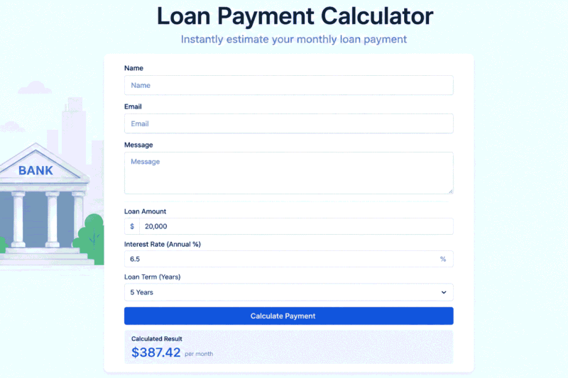 bank loan calculator example