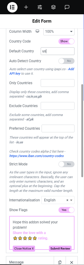 country code customization