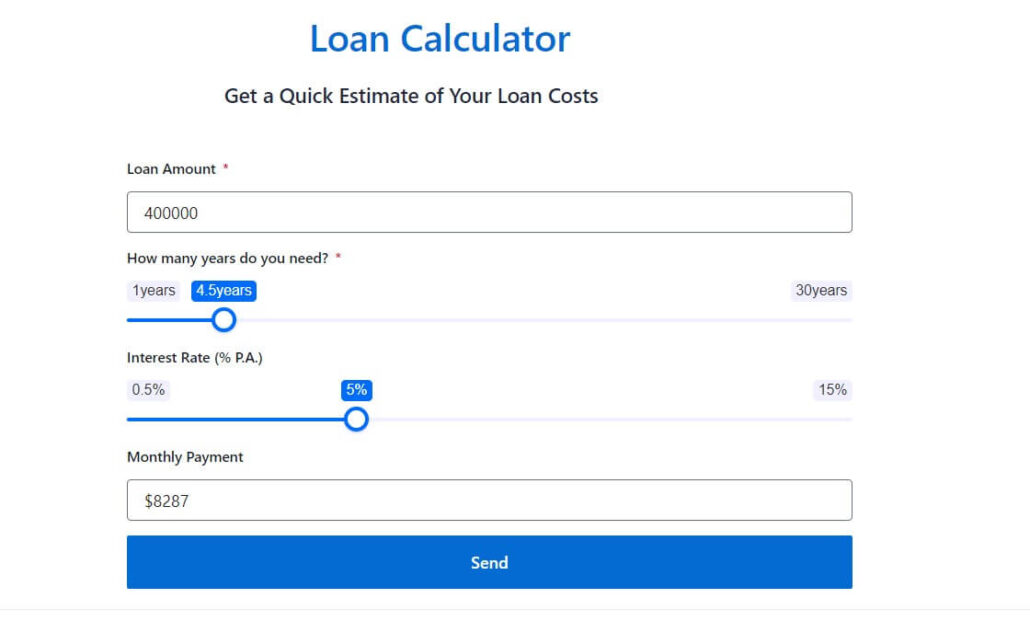 Front end of loan calculator