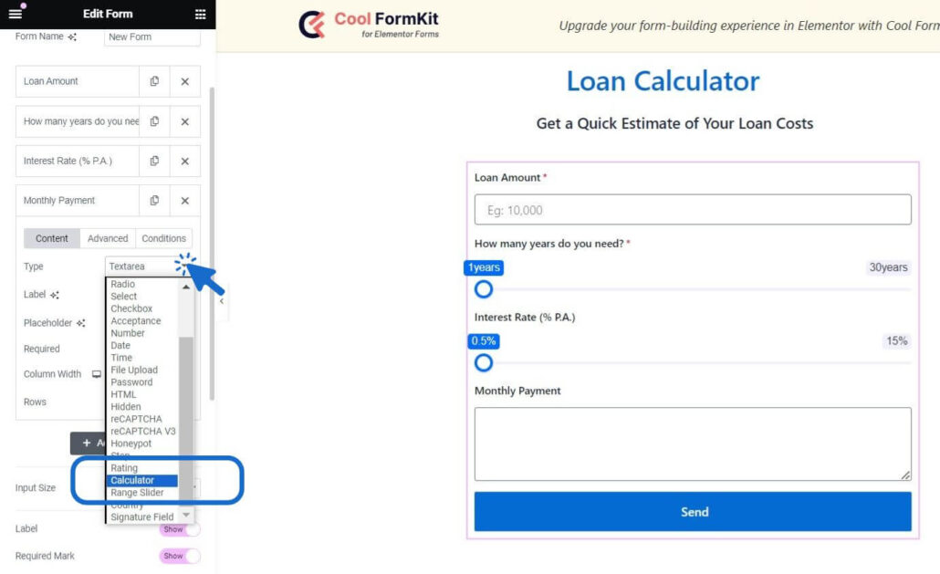 interest or loan calculator type 