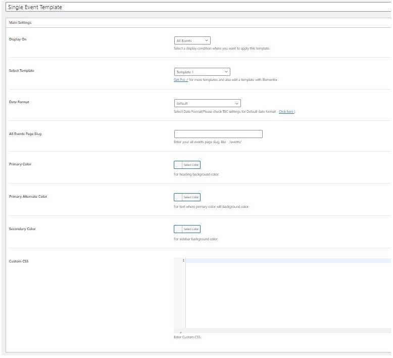 Event single-page template