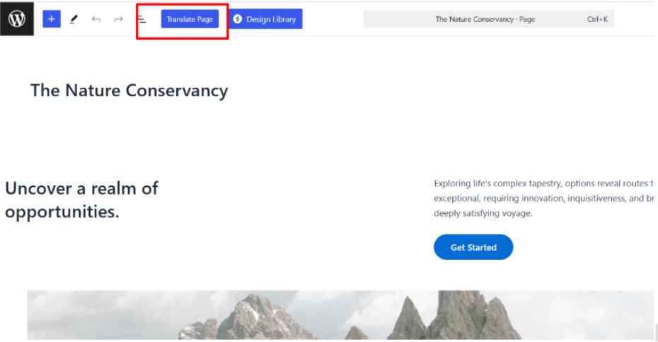 Translate page button translatepress