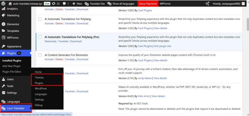 Select theme or plugin