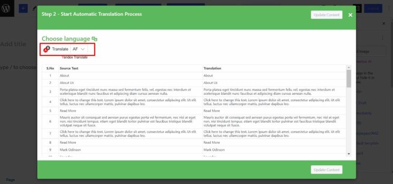 Selecting Translate Button