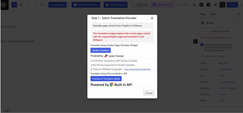 Selecting Translation provider