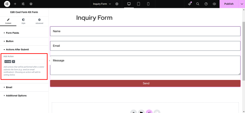 Select action after submit