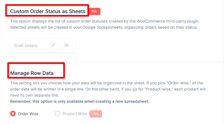 Custom orders and manage row data setting