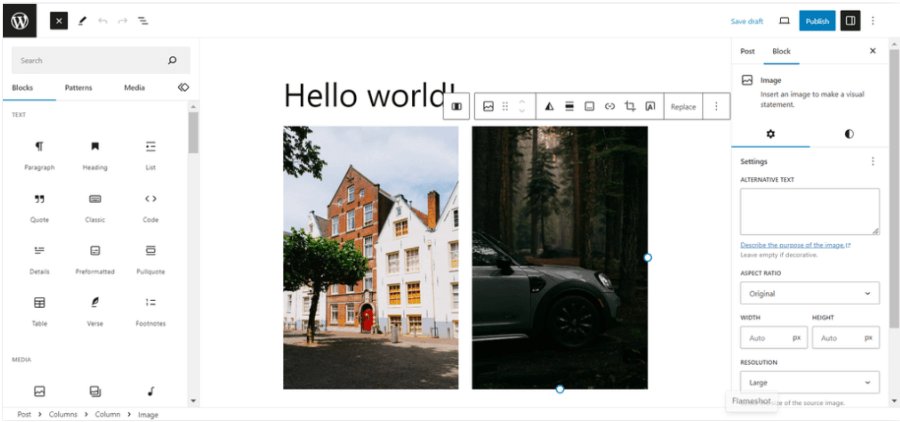 Gutenberg page editor