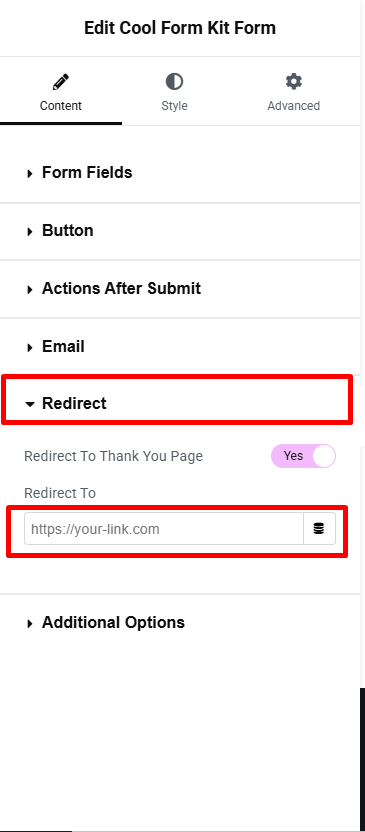 Adding redirection page Cool FormKit Lite