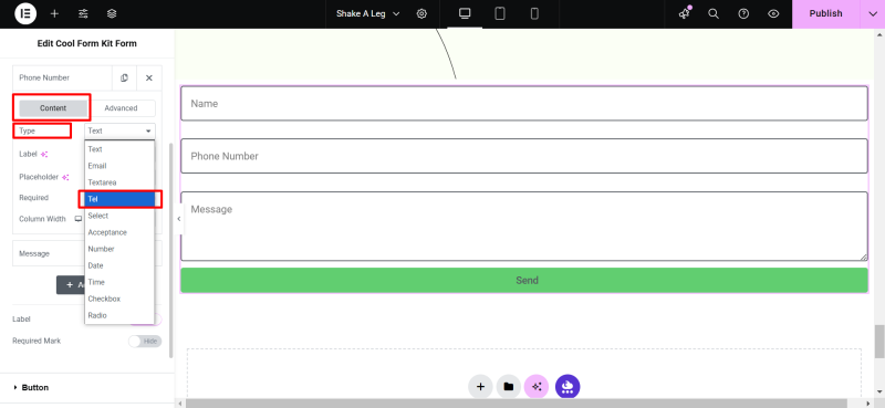 Selecting Field type using Cool FormKit Lite
