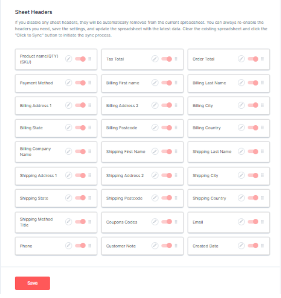 Sheet header
