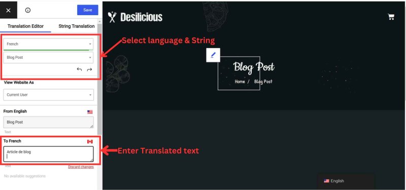 Transatepress strings and langauge selection