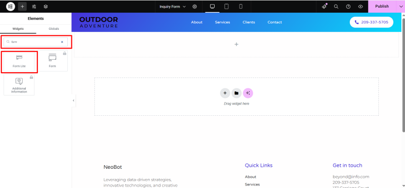 Search form lite widget