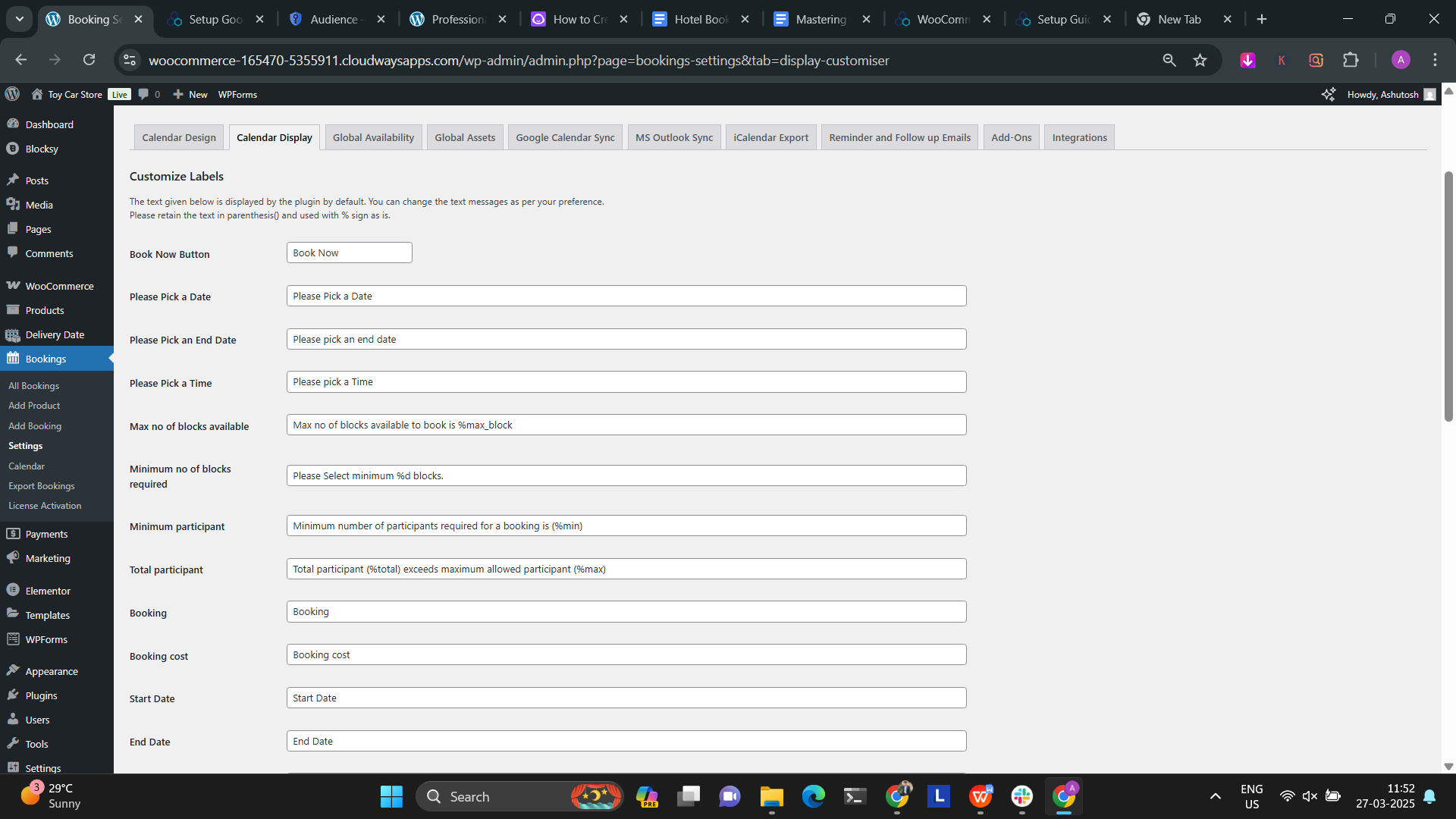 Cutomize booking labels