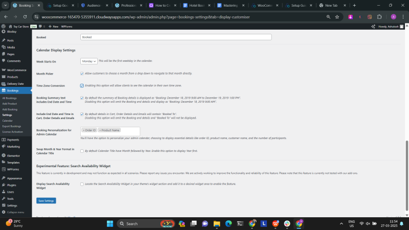Calendar display settings