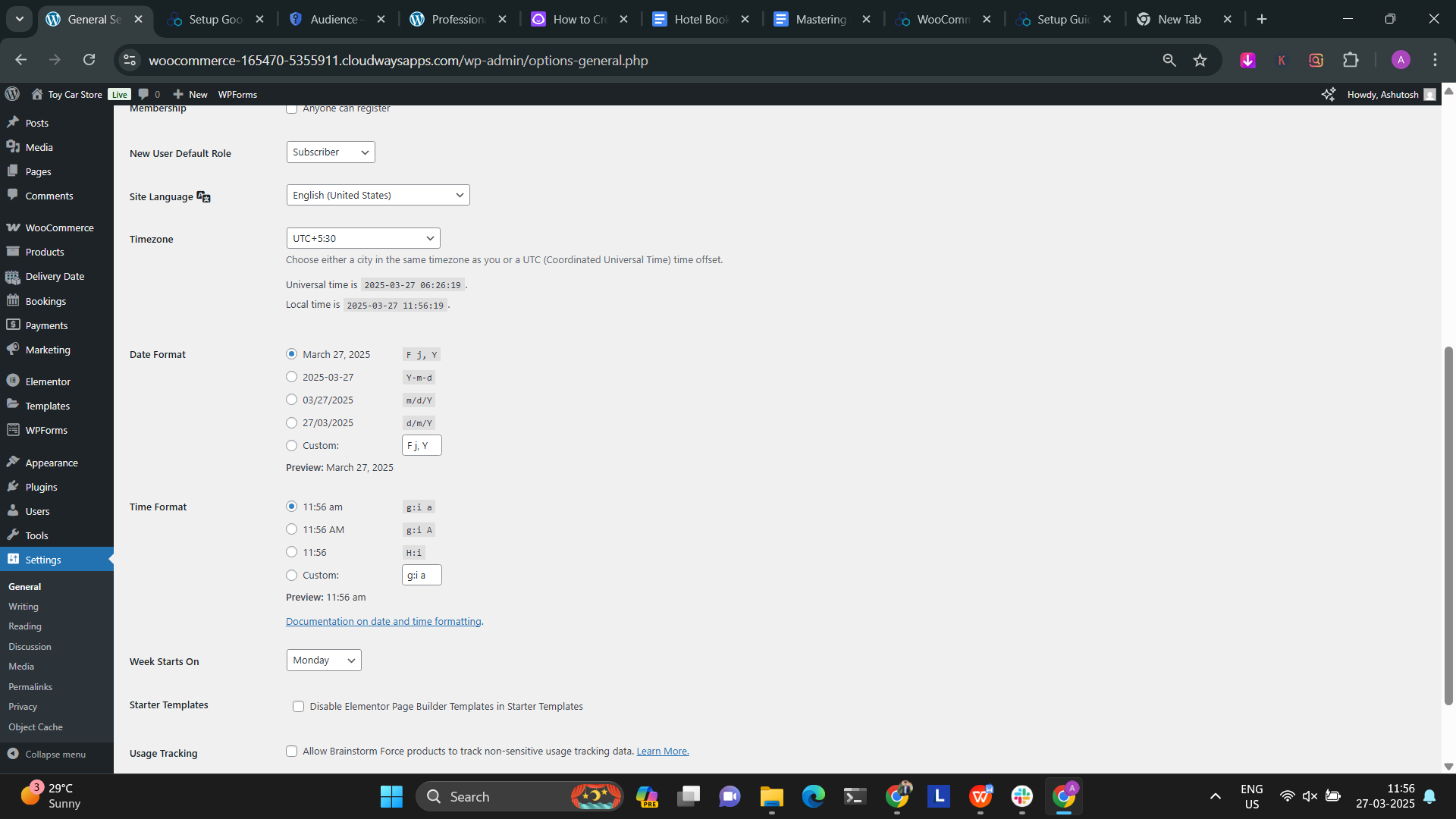 Date and time settings WordPress