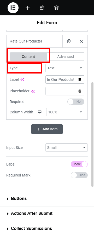 Type option