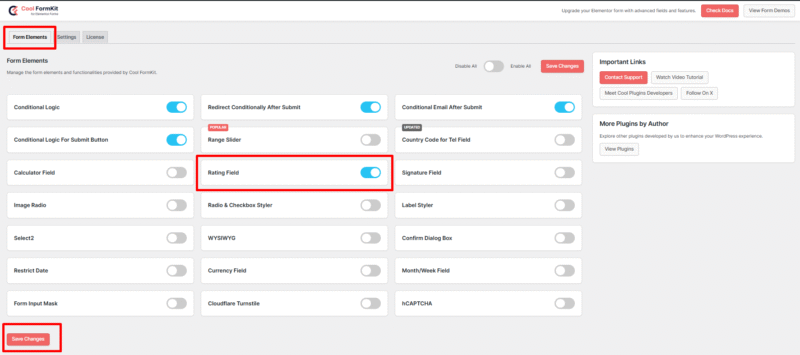 enable rating field feature