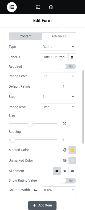 rating field customization