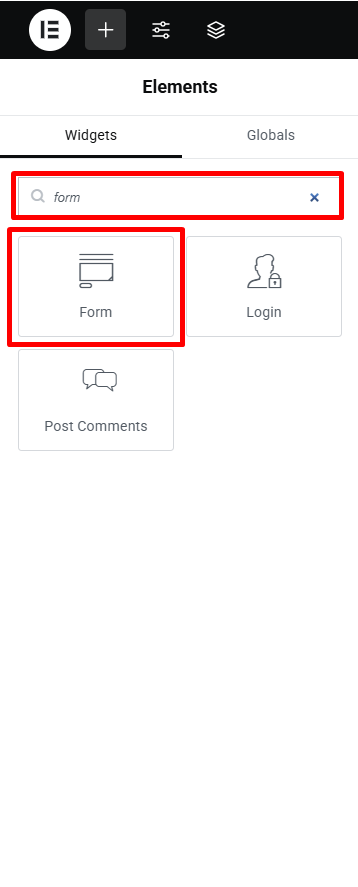 search for the form widget