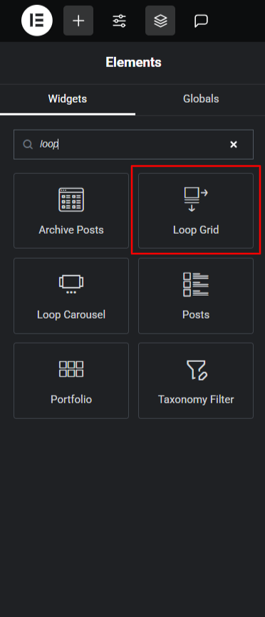 search loop grid widget