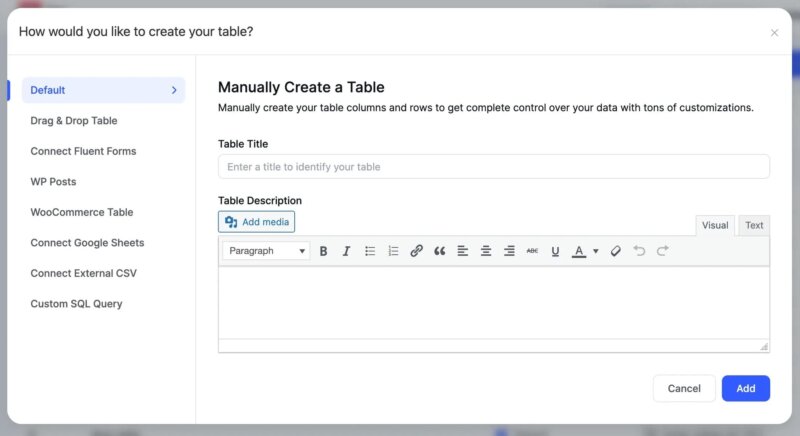 NinjaTablesTable-creation-options