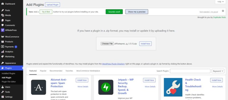 Install affiliatepress plugin