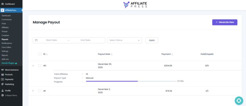 affiliatepress manual payout