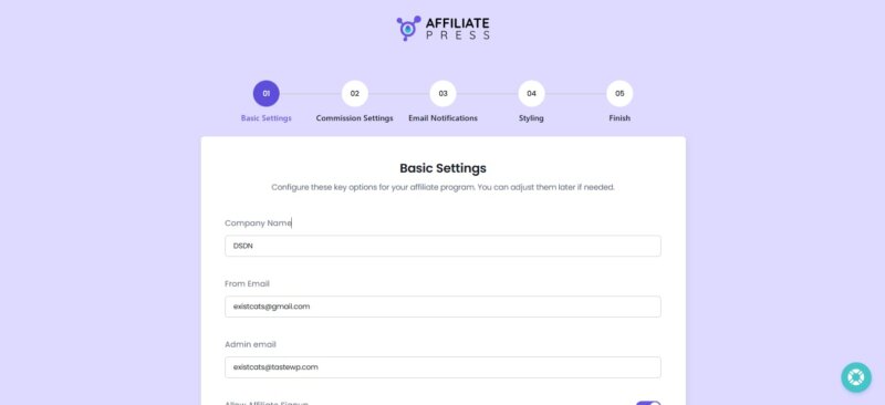 affiliatepress setup wizard