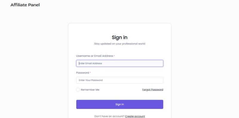 affiliate sign in form