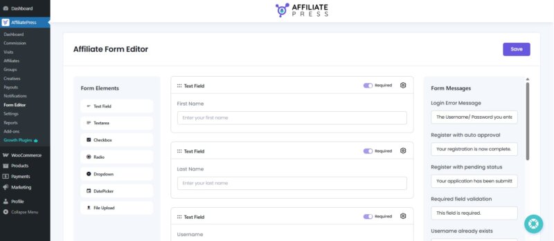 affiliatepress form builder