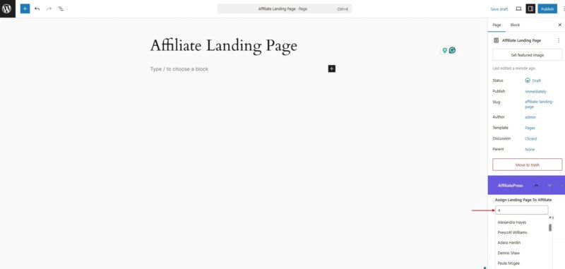 select landing page
