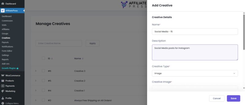 add affiliate creatives