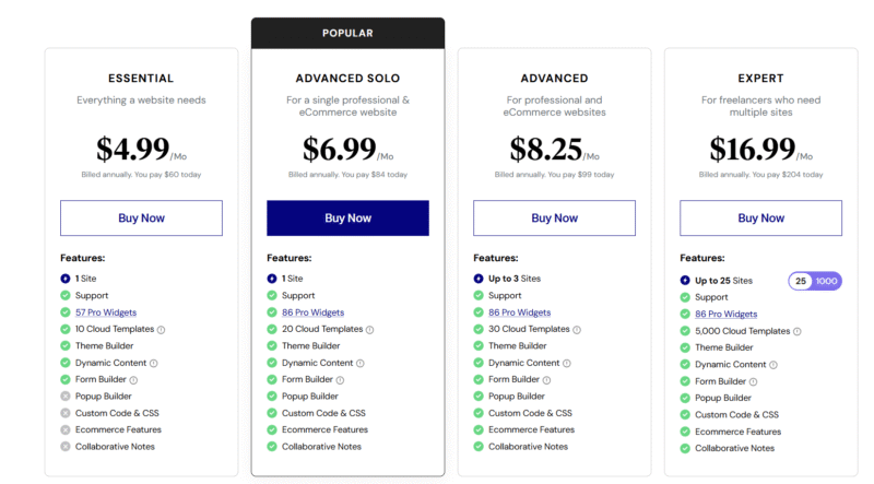 Elementor pro pricing