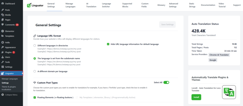 access linguator settings