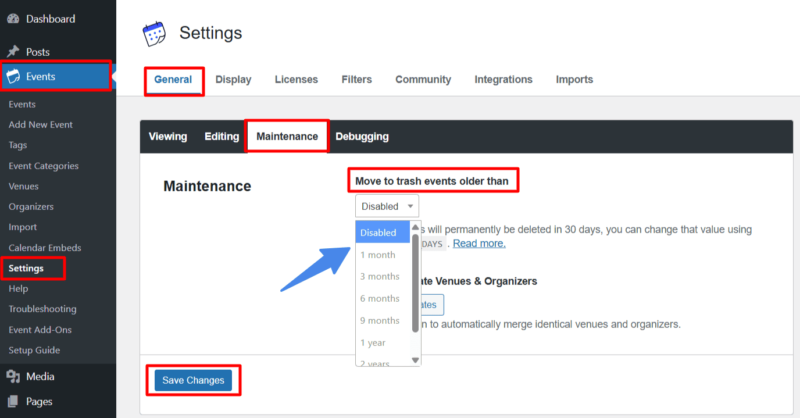 hide past events built-in maintenance