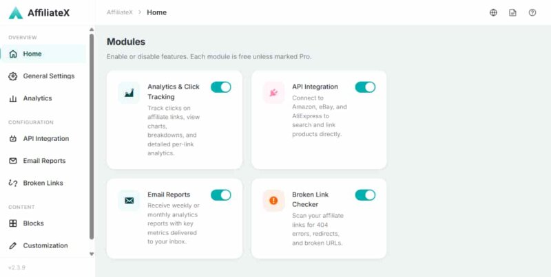 AffiliateX Plugin Dashboard