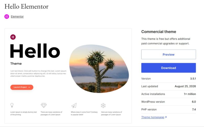 hello elementor theme