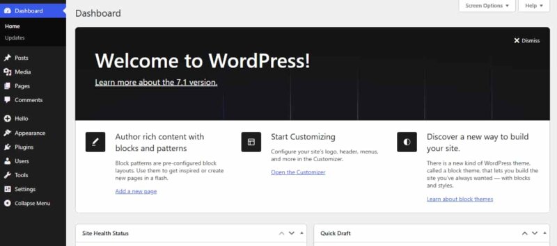 wordpress dashboard