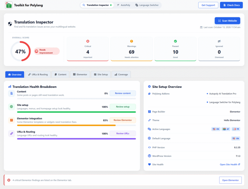 translation inspector dashboard preview
